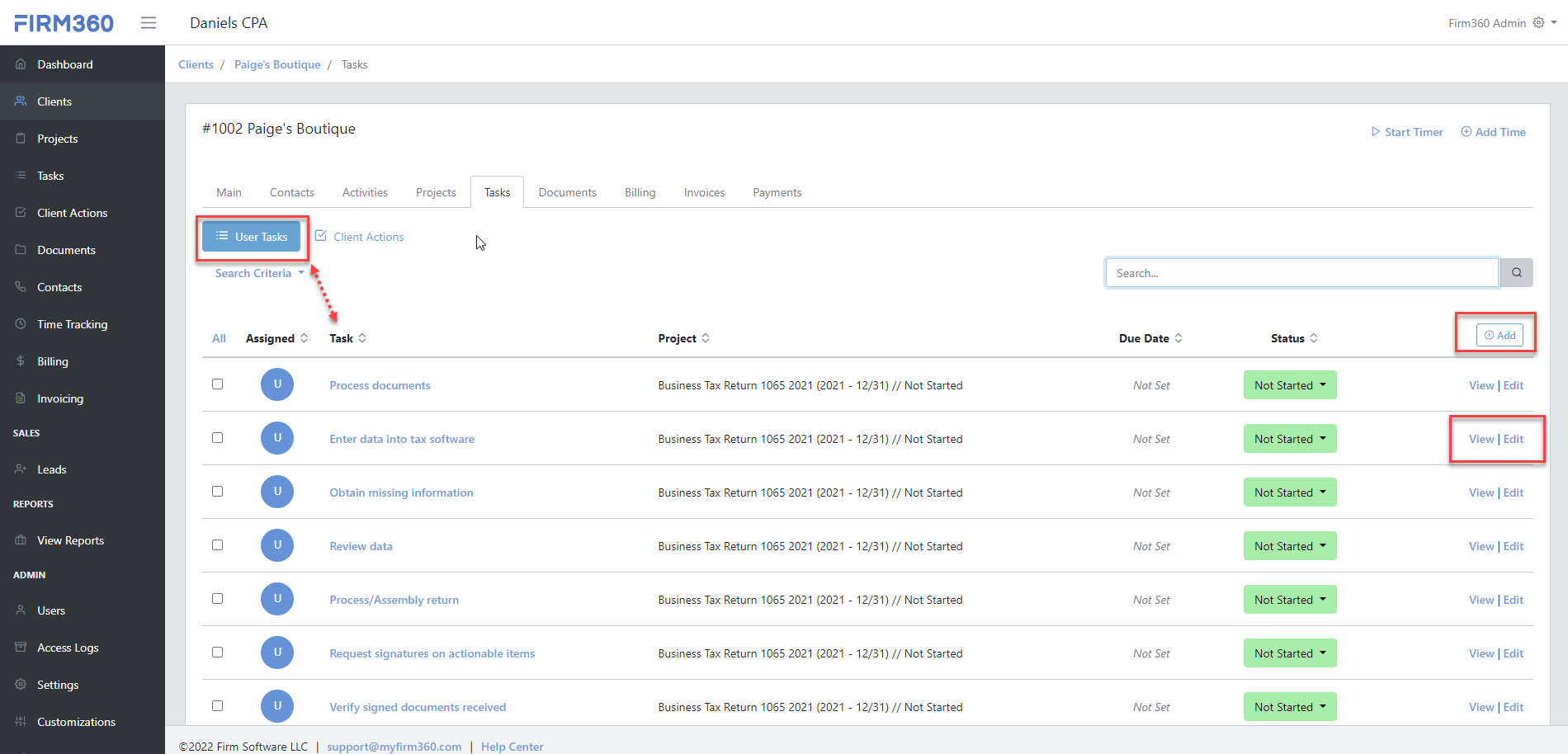 Client Task Tab Firm360