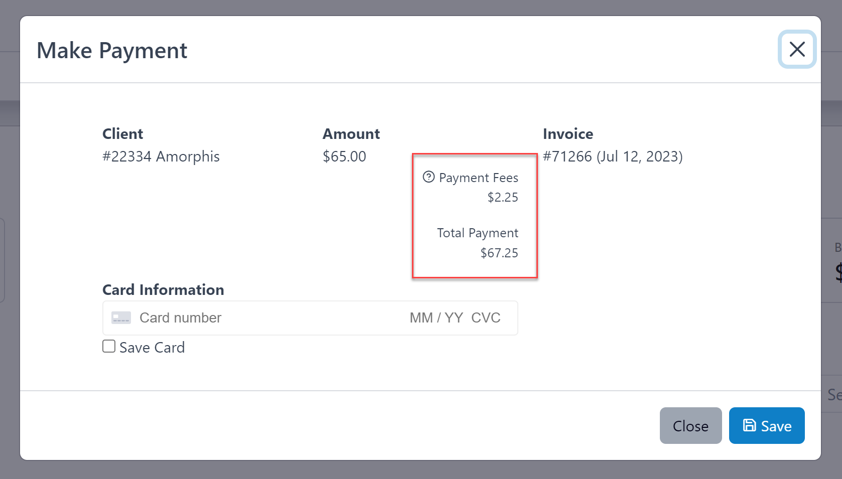 Billing/Payment - Automatically Charge Client a Credit Card Processing