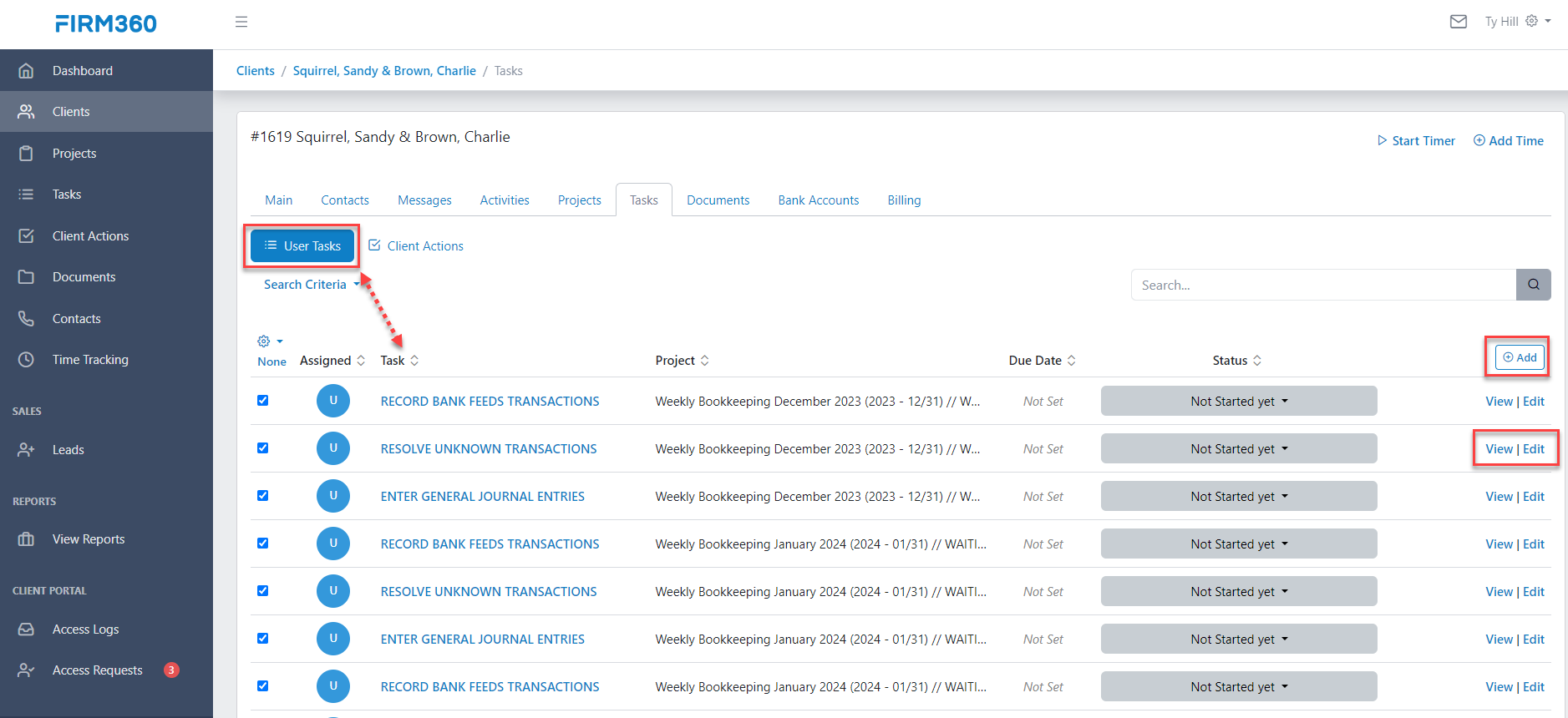 Client - Task Tab – Firm360