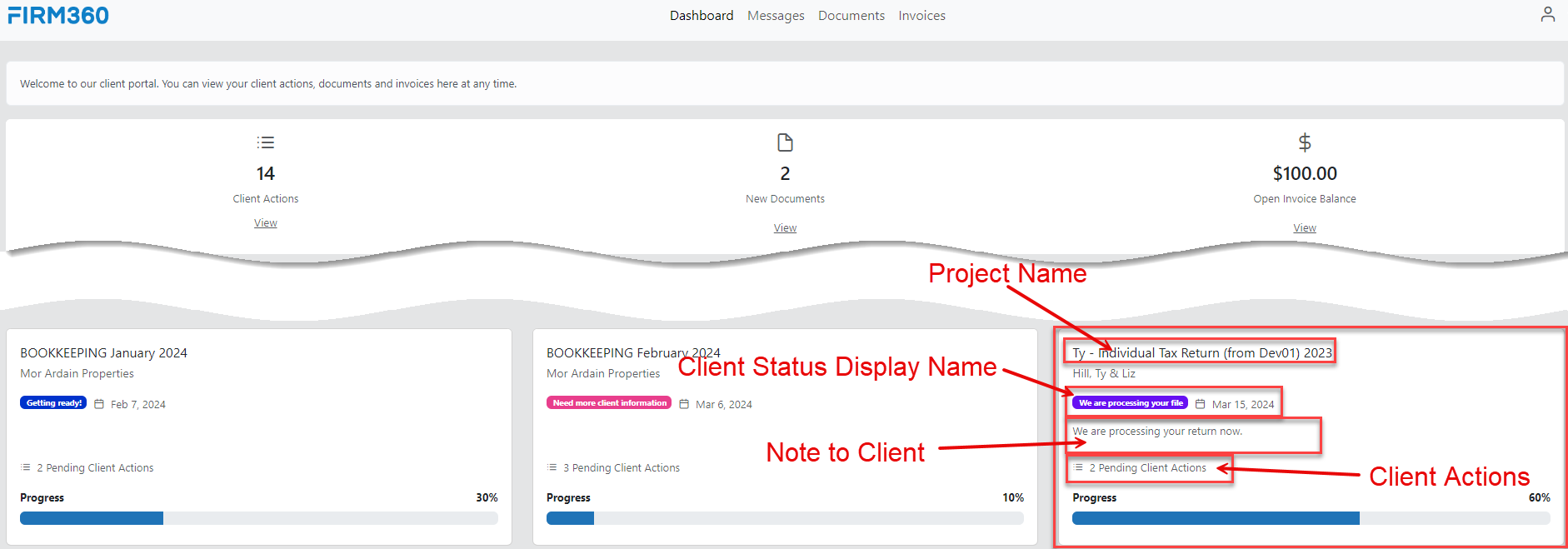 Open Project Progress Show In Client Portal Firm360